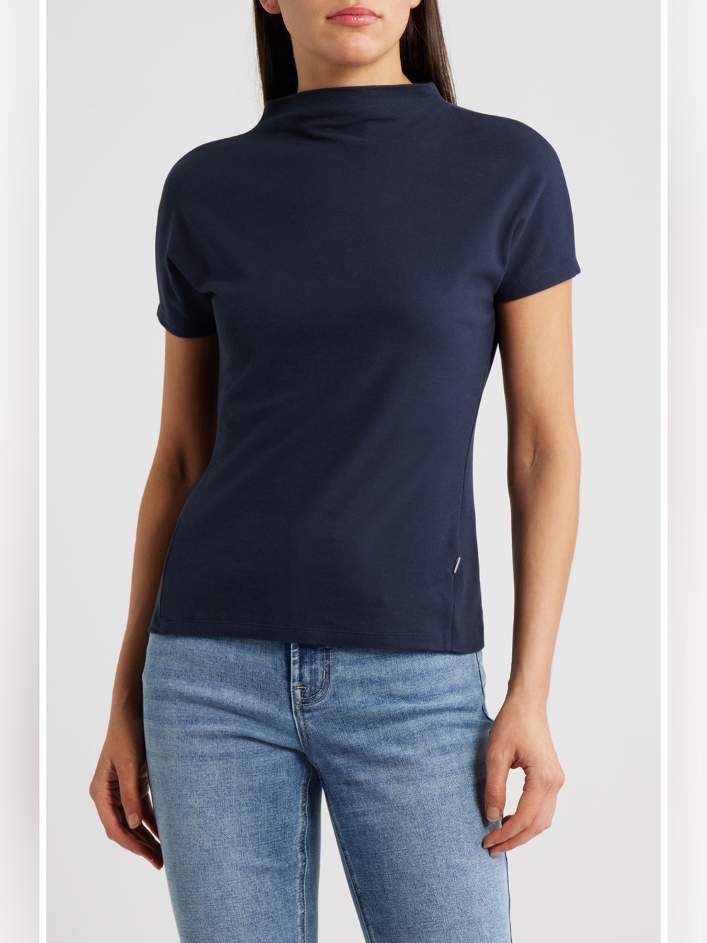 BOSS Ecreci Funnel Neck Cotton T-Shirt Sky Captain Blue NWOT Size S